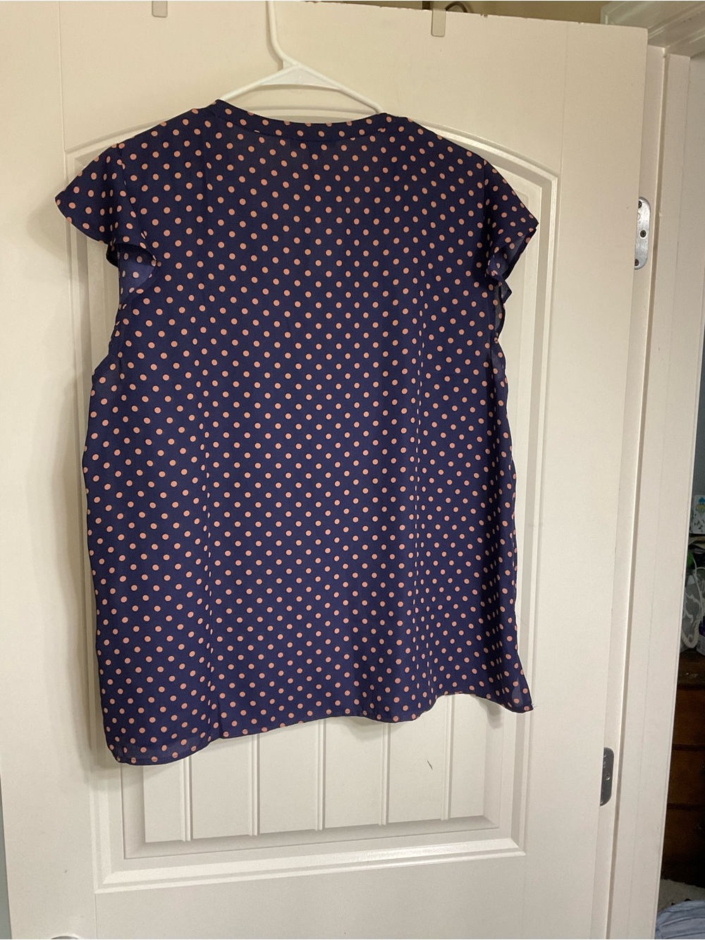 NWT Papermoon Navy & Pink Polka Dot Flutter Sleeve Blouse Size XXL - Picture 7 of 8